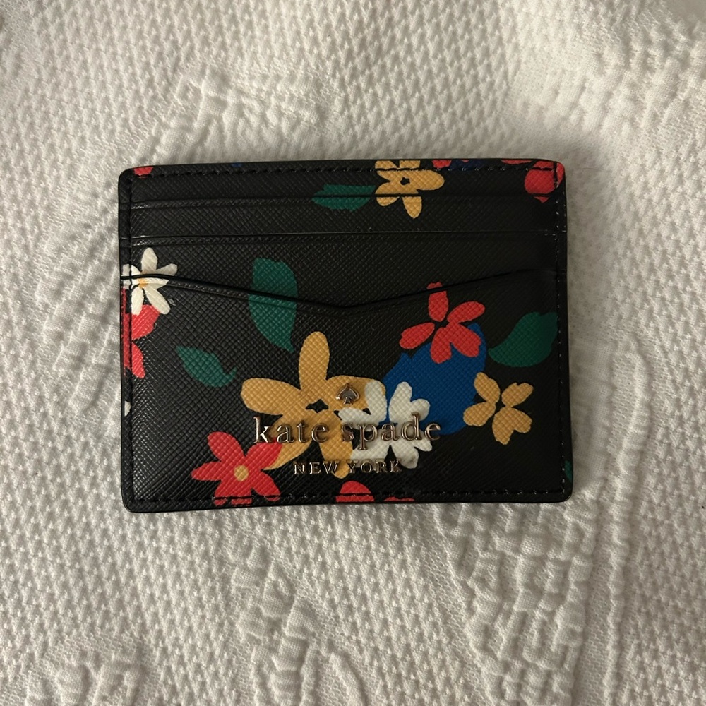 Kate Spade Black Card Holder with Floral Accents